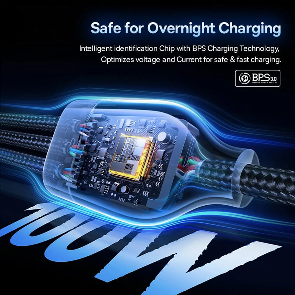 Cabo de Carregamento USB-A / USB-C - Lightning / 2 x USB-C Baseus Flash Series III 3in1, 100W, 1.5m, Preto P10377800U01-00