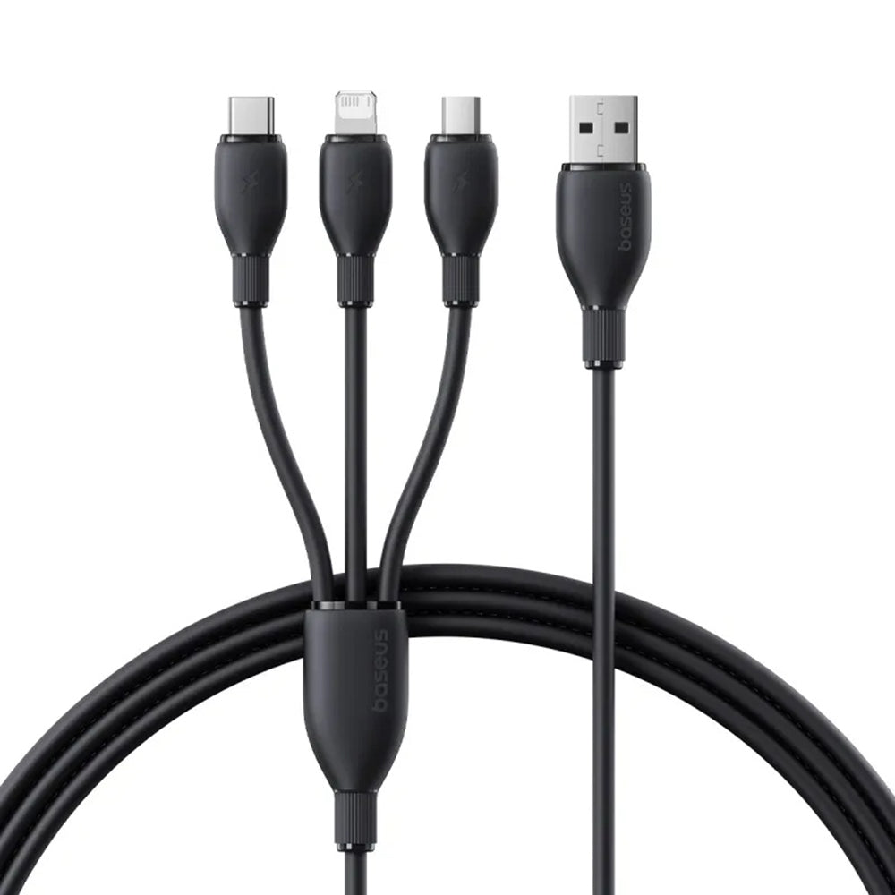 USB-A Charging Cable - Lightning / microUSB / USB-C Baseus Ultra Fast 3in1, 18W, 0.8m, Black P10377501111-00
