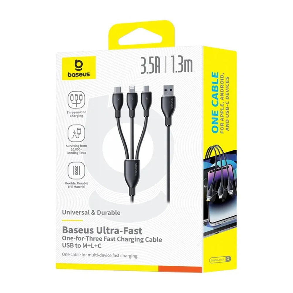 USB-A Charging Cable - Lightning / microUSB / USB-C Baseus Ultra Fast 3in1, 18W, 0.8m, Black P10377501111-00