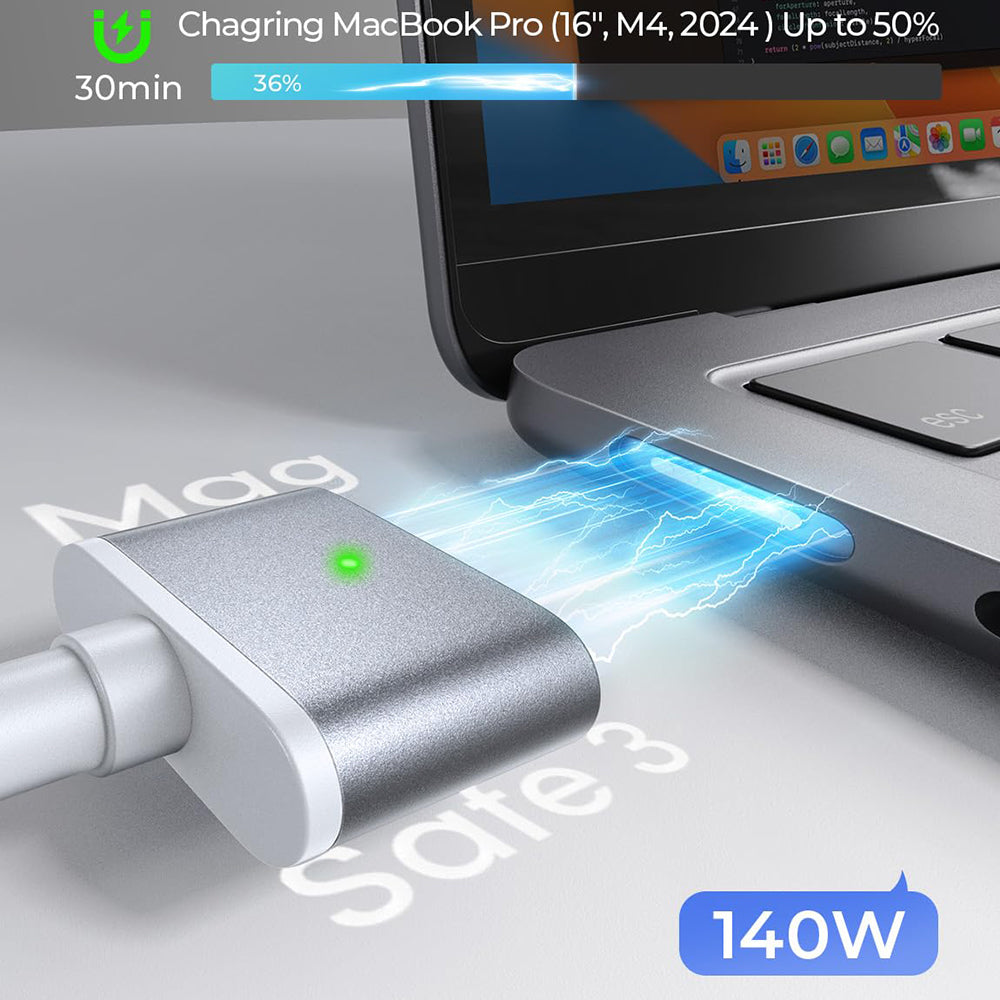 Cabo de Carregamento USB-C - MagSafe 3 Lisen, 140W, 2m, Prateado YL0123070001
