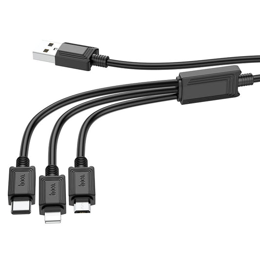 Cabo de Carregamento USB-A - Lightning / microUSB / USB-C HOCO X74 3in1, 18W, 1m, Preto