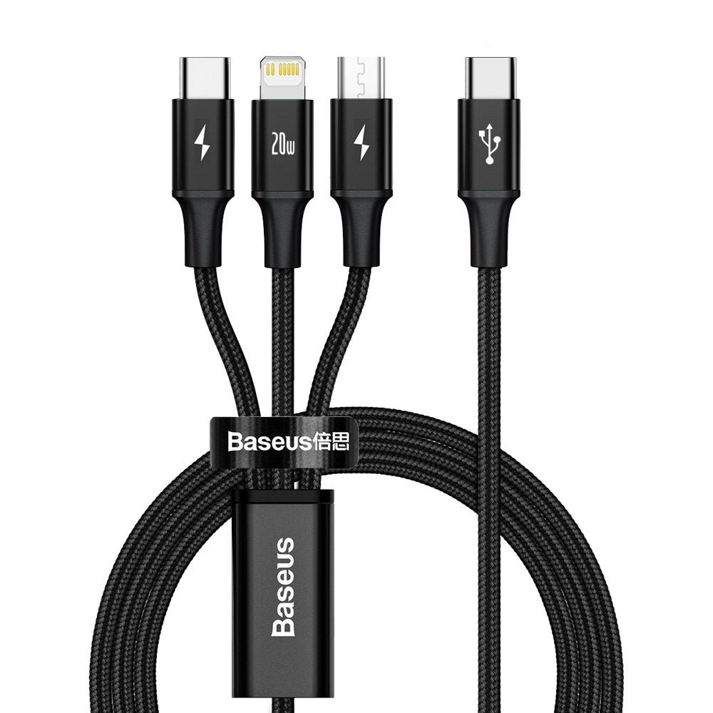 USB-C - Lightning / microUSB / USB-C Baseus Rapid 3in1, 20W, 1,5 m, preto CAMLT-SC01