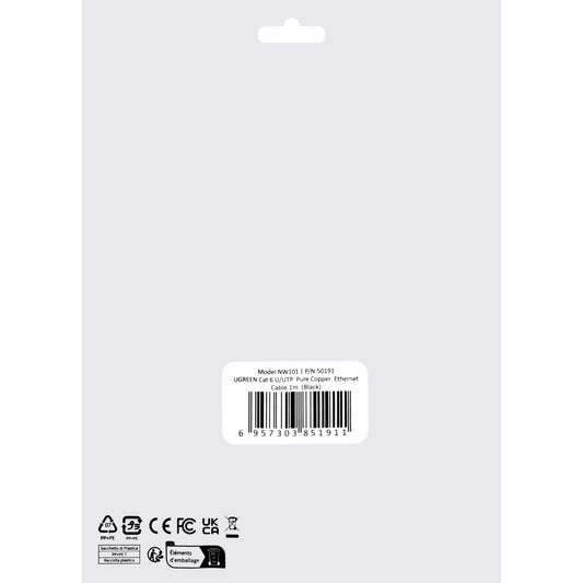 Cabo de Rede UGREEN NW101, UTP, Cat6, 1m, Preto