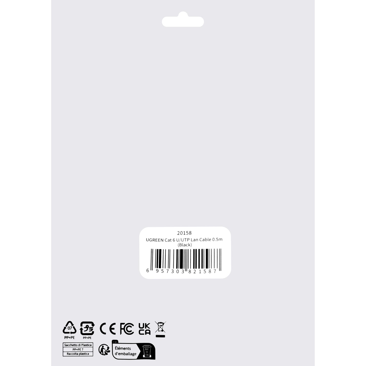 Cabo de Rede UGREEN NW102, UTP, Cat6, 0.5m, Preto