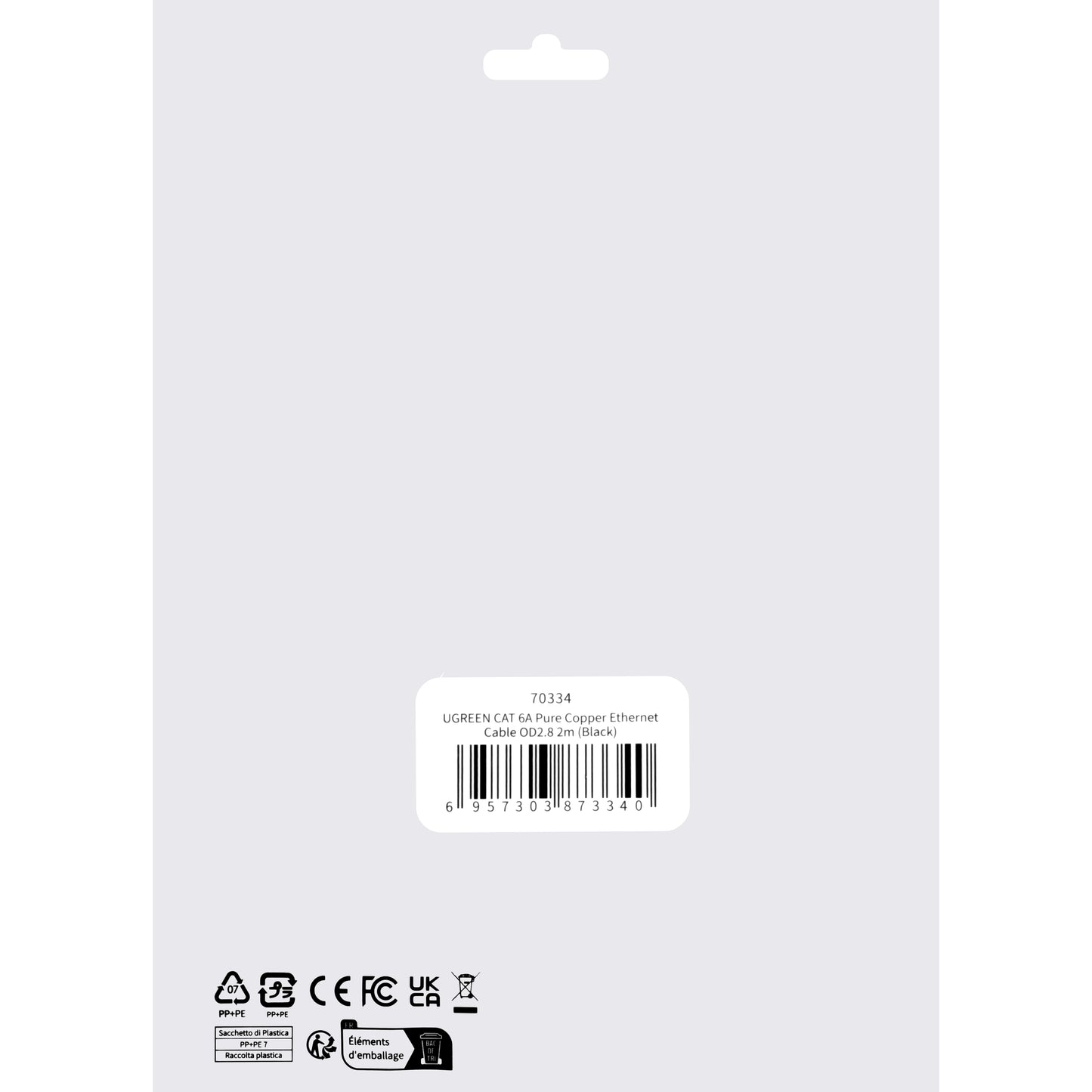 Network Cable UGREEN NW122, UTP, Cat6A, 2m, Black