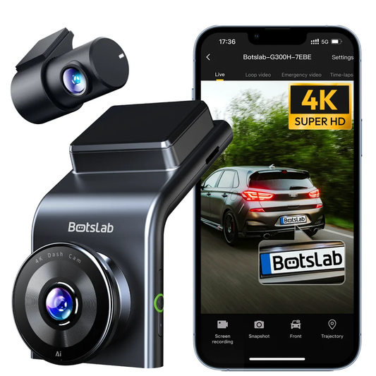 Câmara Automóvel Frontal e Traseira Botslab G300H Plus, 4K, Wi-Fi, GPS, Ecrã 2.4 polegadas