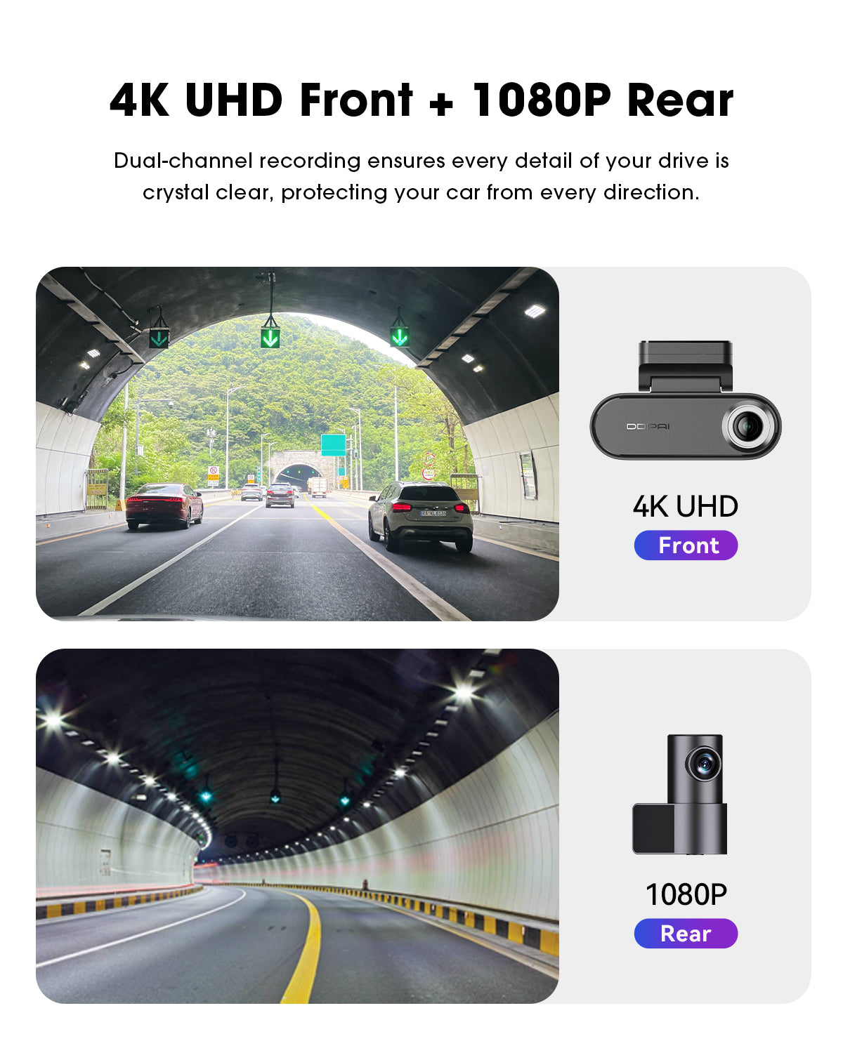 Câmara Automóvel Frontal e Traseira DDPAI N5 Dual 2026, 4K, Wi-Fi, GPS, IA