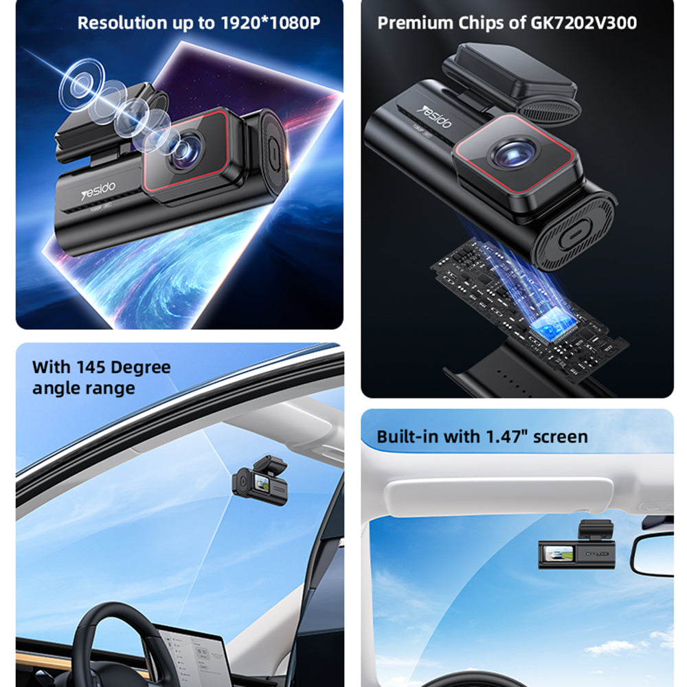 Câmara Auto Yesido KM21, 1080P, Wi-Fi, Ecrã 1.47 polegadas