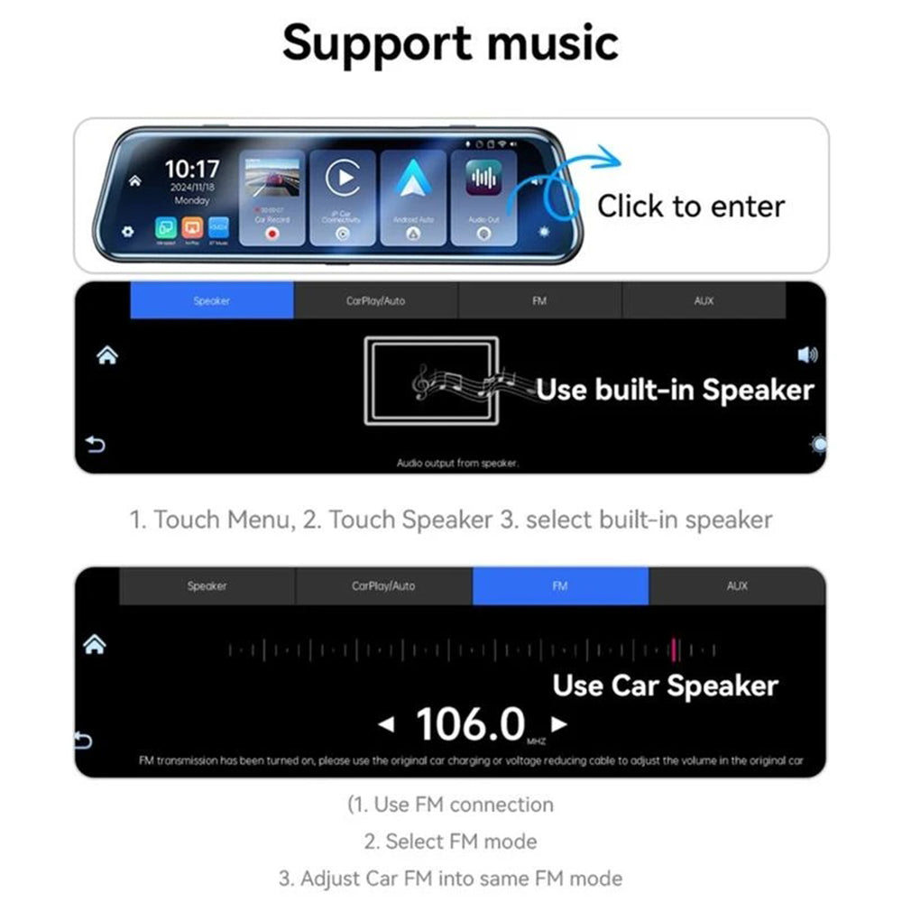 Câmara Auto Yesido KM24 com Carplay / Android Auto, 4K, Ecrã de 9.66 polegadas