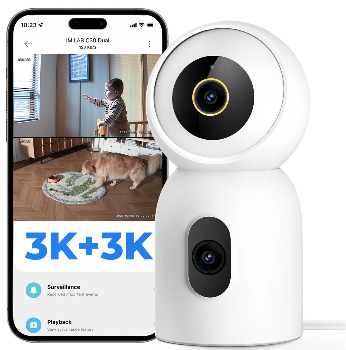 Câmara de Vigilância iMILAB C30 Dual, Wi-Fi, 3K, Interior CMSXJ111A