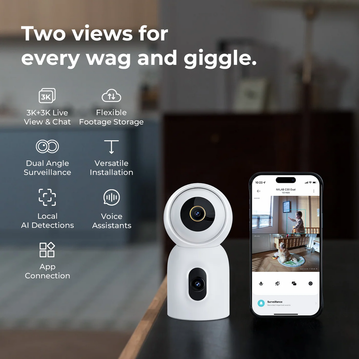 Câmara de Vigilância iMILAB C30 Dual, Wi-Fi, 3K, Interior CMSXJ111A