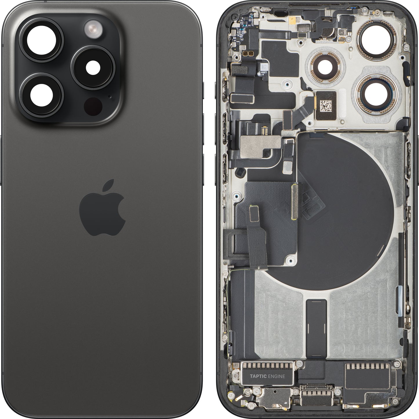 Tampa da Bateria Apple iPhone 15 Pro, Com Carcaça Média, Peças Completas, Preto (Titânio Preto), Swap