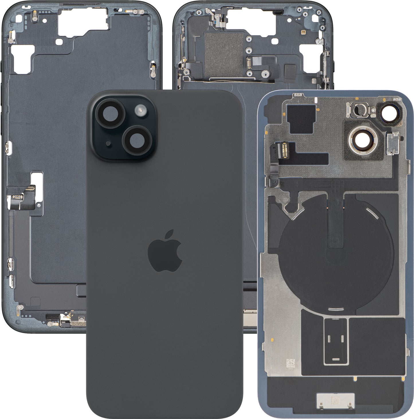 Capa de Bateria Apple iPhone 15 Plus, Com Carcaça Central, Peças Completas, Preto, Swap