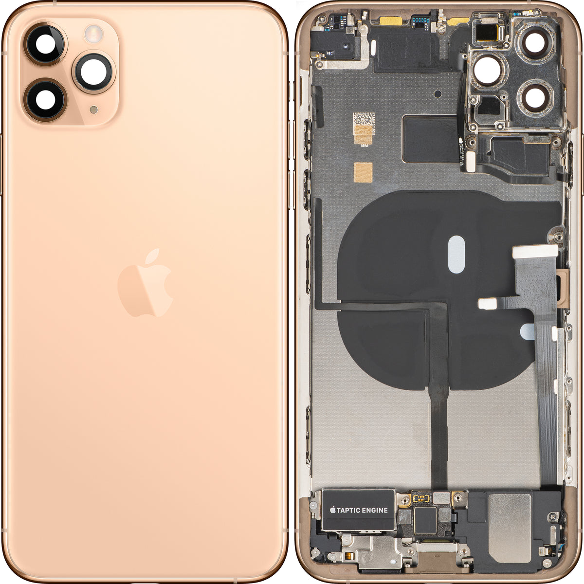 Tampa da Bateria Apple iPhone 11 Pro Max, Com Carcaça Intermediária, Peças Completas, Dourado (Matte Gold), Swap Premium
