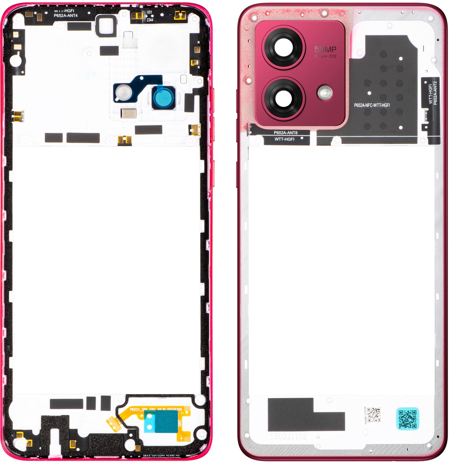 Carcasa Mijloc Motorola Moto G84, Vermelho (Viva Magenta), Service Pack 5S58C23328