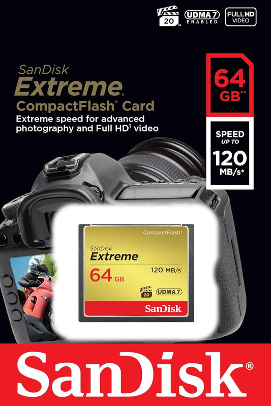 Cartão de Memória CompactFlash SanDisk Extreme, 64Gb, UDMA 7 SDCFXSB-064G-G46