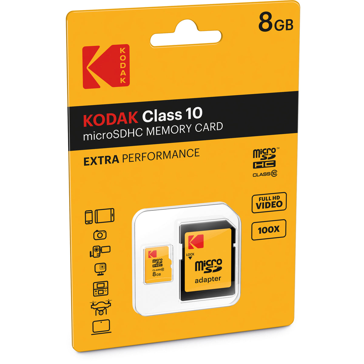 Cartão de Memória microSDHC Kodak Extra Performance, 8Gb, Classe 10, Com Adaptador EKMSDM8GHC10CK