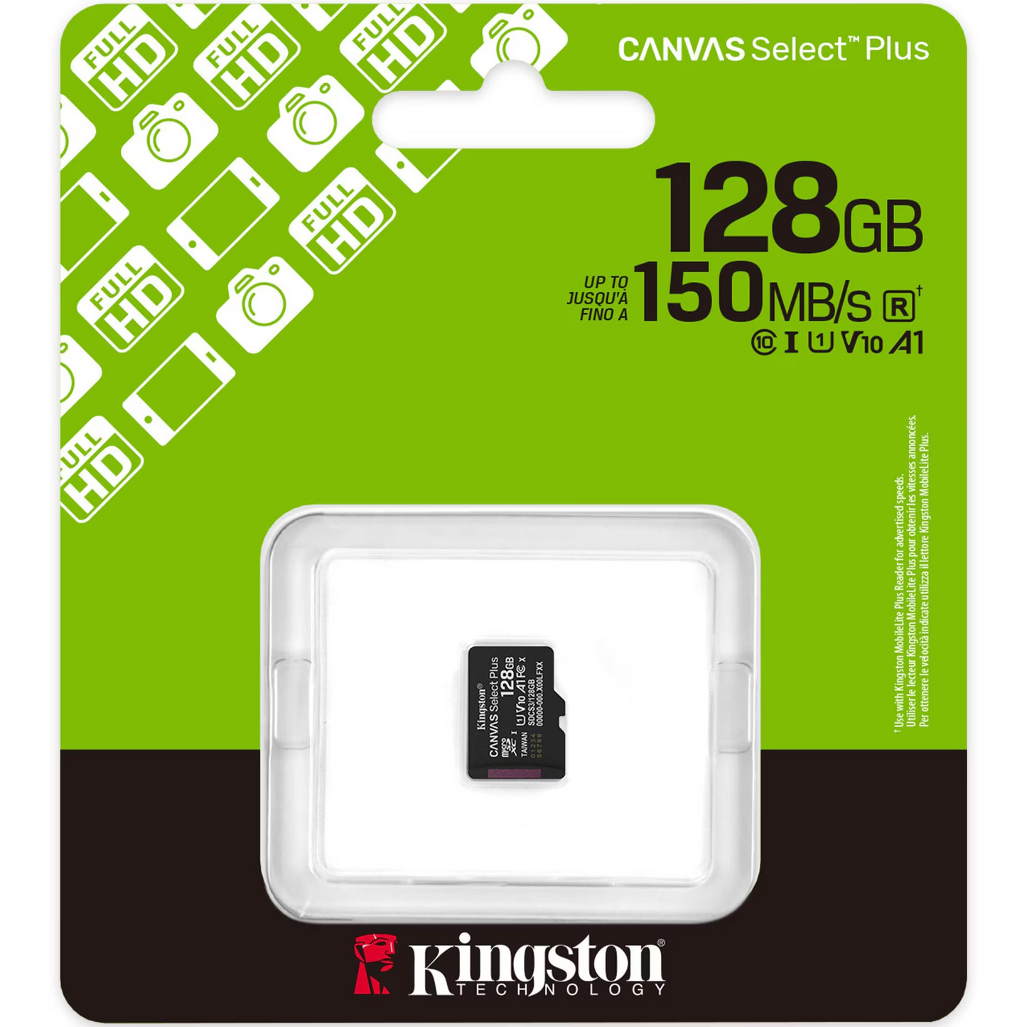 Cartão de Memória microSDXC Kingston Canvas Select Plus Android A1, 128Gb, Classe 10 / UHS-1 U1 SDCS3/128GBSP