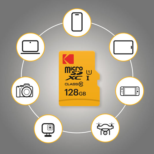 Cartão de Memória microSDXC Kodak Premium Performance, 128Gb, Classe 10 / UHS-1 U1, Com Adaptador EKMSDM128GXC10K