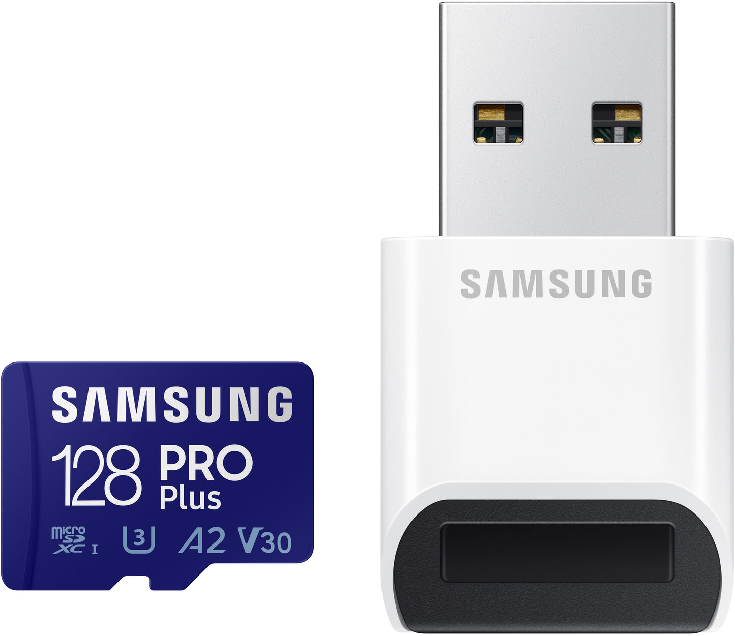 Cartão de Memória microSDXC Samsung PRO Plus, 128Gb, Classe 10 / UHS-1 U3, Com Leitor de Cartão e Adaptador MB-MD128KB/WW