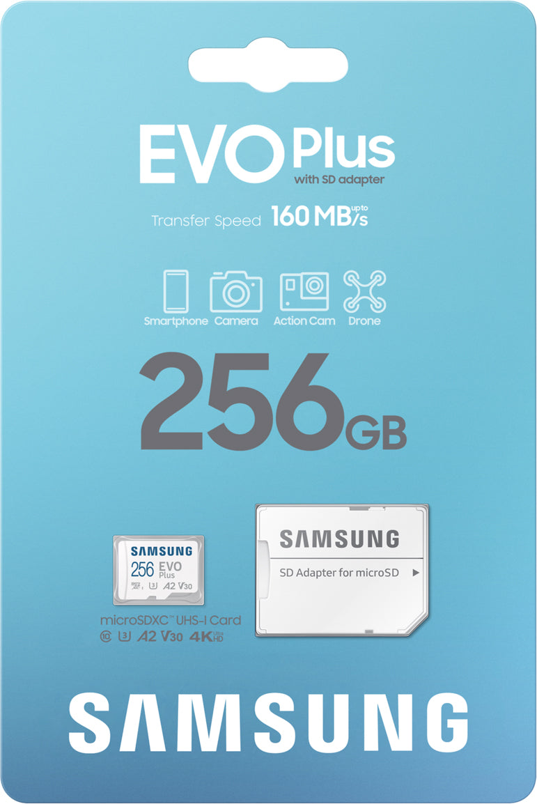 Cartão de Memória microSDXC Samsung Evo Plus, 256Gb, Classe 10 / UHS-1 U3, Com Adaptador MB-MC256SA/EU