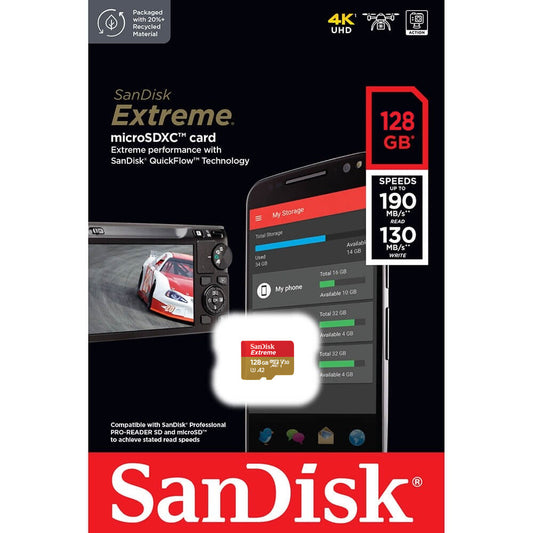 Cartão de Memória SanDisk Extreme microSDXC, 128Gb, Classe 10 / UHS-1 U3 SDSQXAA-128G-GN6MN