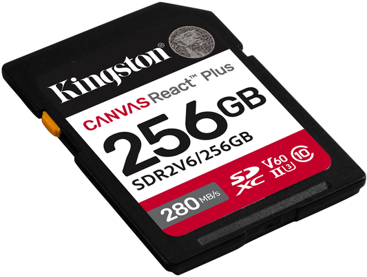 Cartão de Memória SDXC Kingston Canvas React Plus, 256Gb, Classe 10 / UHS-2 U3 SDR2V6/256GB
