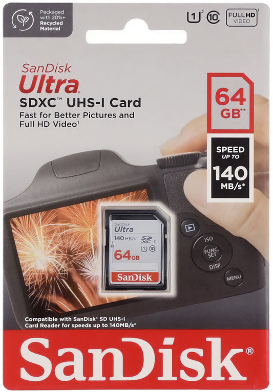 Cartão de Memória SDXC SanDisk Ultra, 64Gb, Classe 10 / UHS-1 U1 SDSDUNB-064G-GN6IN