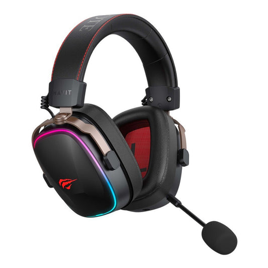 Auscultadores Gaming Wireless HAVIT H2039BG, RGB, BT / Wi-Fi / Com fios, Preto Ocre