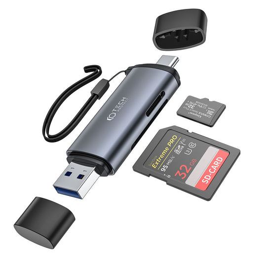 Leitor de cartões USB / USB-C Tech-Protect, SD - microSD, cinzento