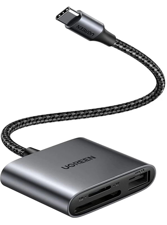 Leitor de Cartão USB-C UGREEN CM387, USB-A - SD - microSD, Preto