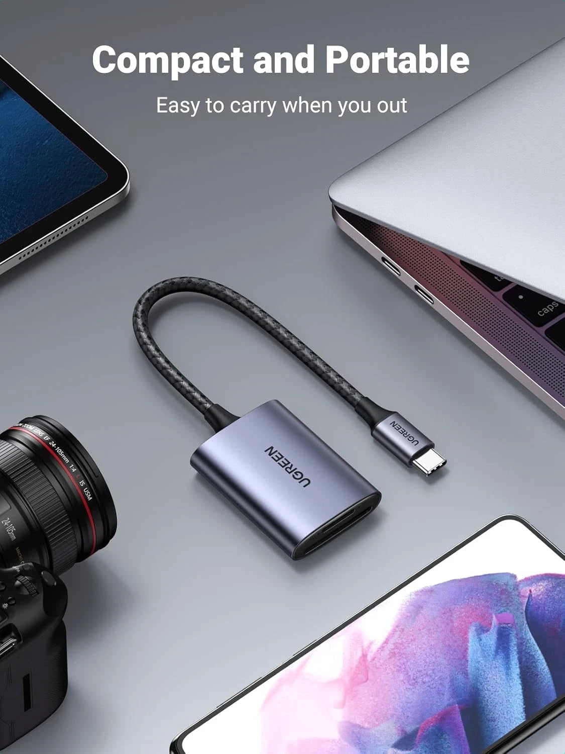 Leitor de Cartão USB-C UGREEN CM401, SD - microSD, Cinzento