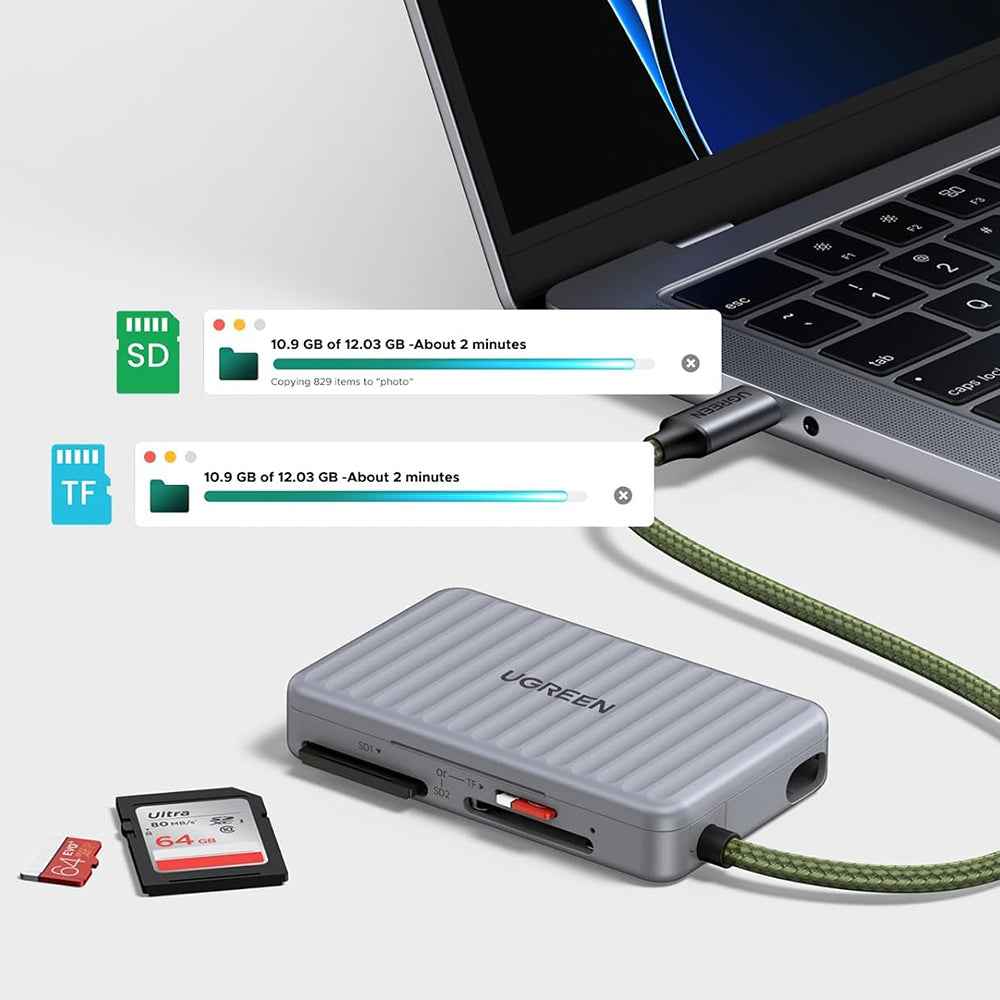 Leitor de Cartão USB-C com Organizador UGREEN 55886, 2 x SD - microSD, Cinzento