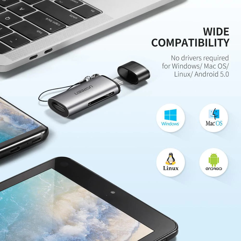 Leitor de Cartão USB-C UGREEN CM184, SD - microSD, Cinzento
