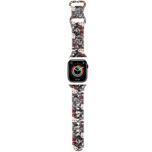 Pulseira Hello Kitty Silicone Tags Graffiti para Apple Watch 42mm / 41mm / 40mm / 38mm Series, Bege