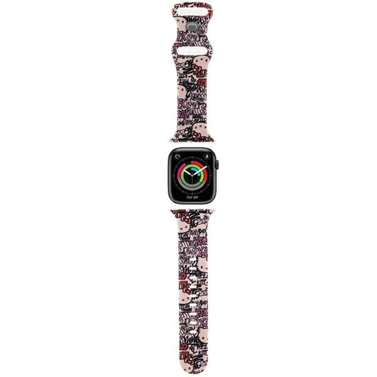 Pulseira Hello Kitty Silicone Tags Graffiti para Apple Watch 42mm / 41mm / 40mm / 38mm Series, Rosa