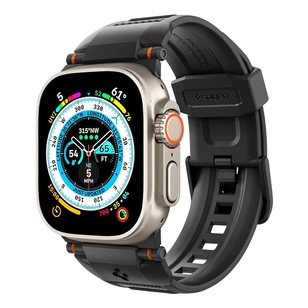 Bracelete Spigen Rugged para Apple Watch Series 49 mm / 46 mm / 45 mm / 44 mm, preta AMP07105
