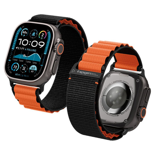 Correia Spigen WBF1 para Apple Watch 49mm / 46mm / 45mm / 44mm Series, Preta Laranja