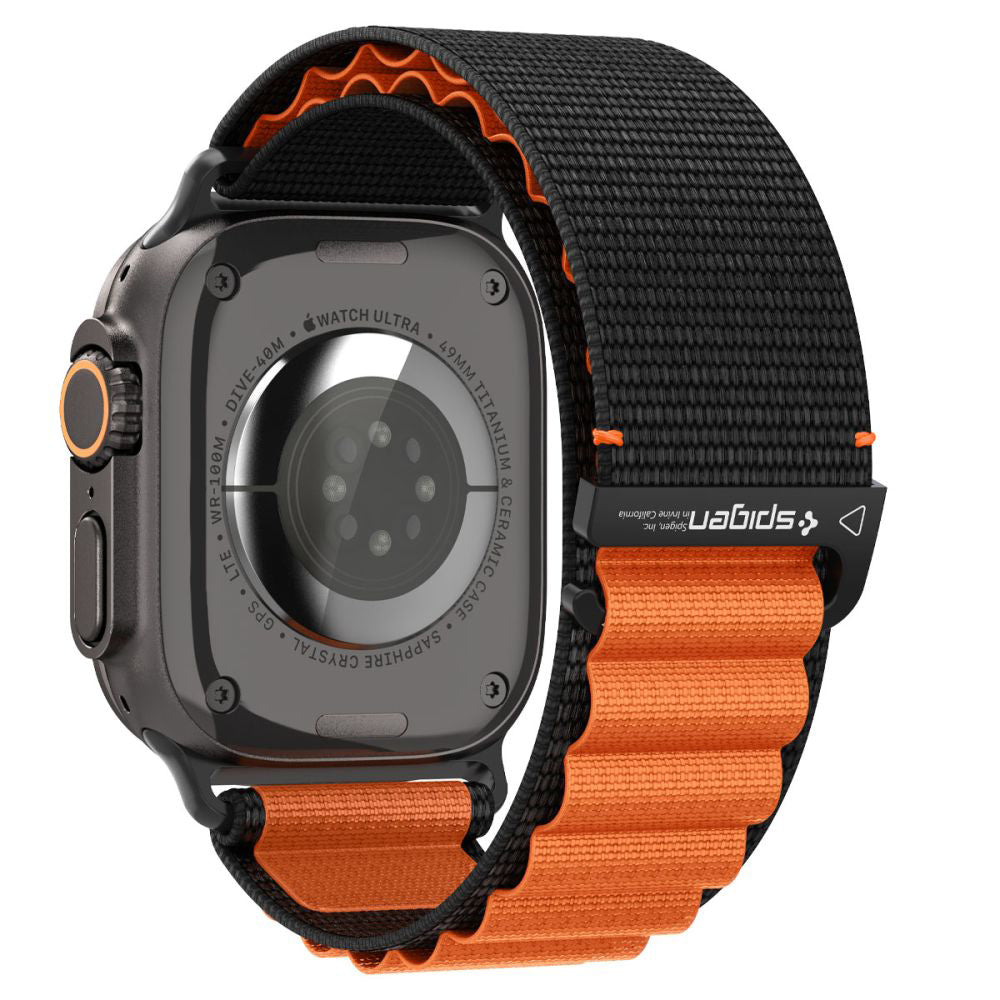 Correia Spigen WBF1 para Apple Watch 49mm / 46mm / 45mm / 44mm Series, Preta Laranja