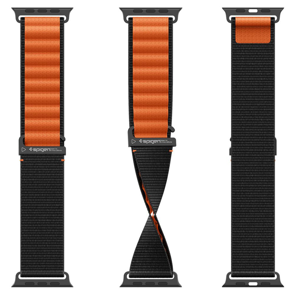 Correia Spigen WBF1 para Apple Watch 49mm / 46mm / 45mm / 44mm Series, Preta Laranja