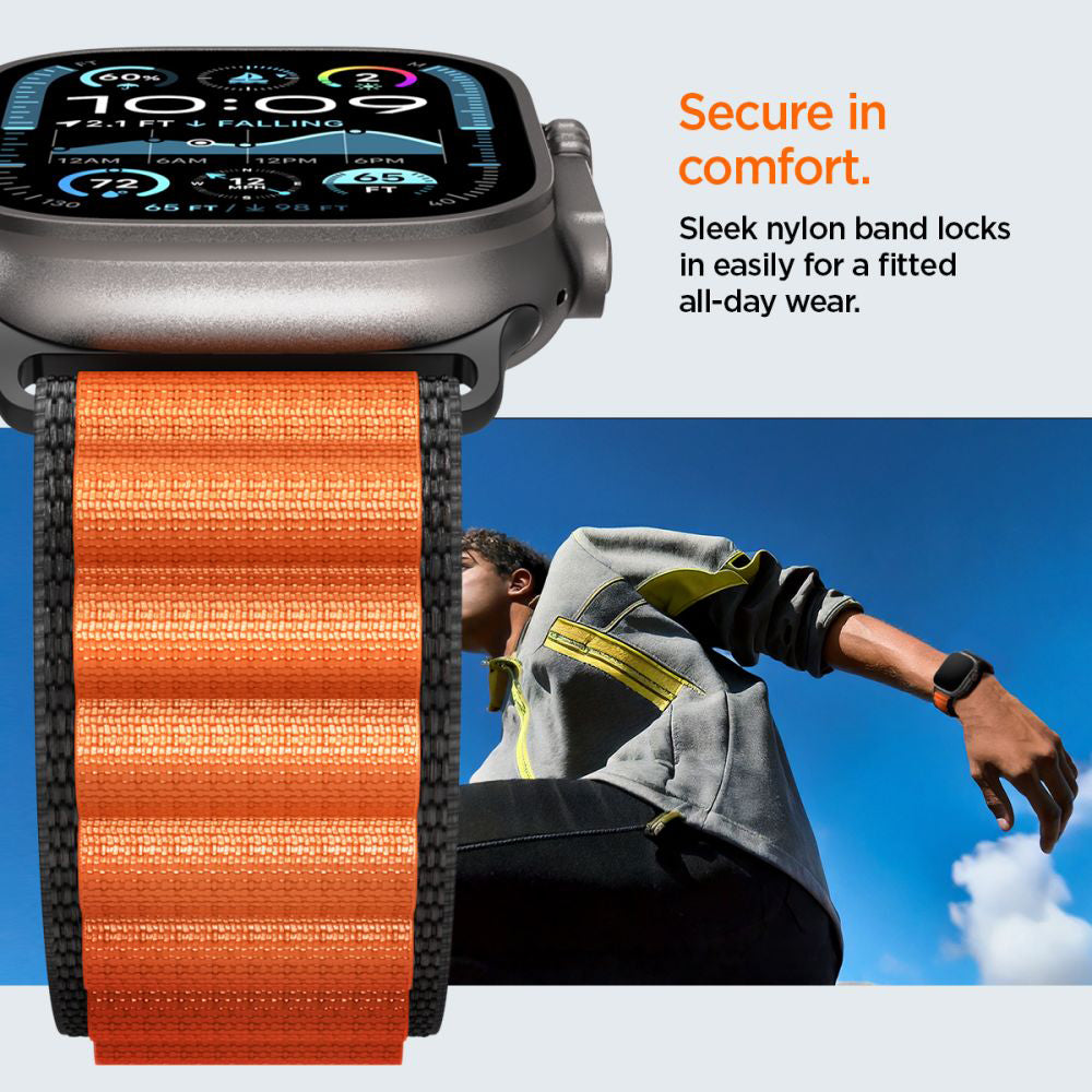 Correia Spigen WBF1 para Apple Watch 49mm / 46mm / 45mm / 44mm Series, Preta Laranja