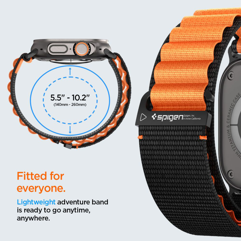 Correia Spigen WBF1 para Apple Watch 49mm / 46mm / 45mm / 44mm Series, Preta Laranja