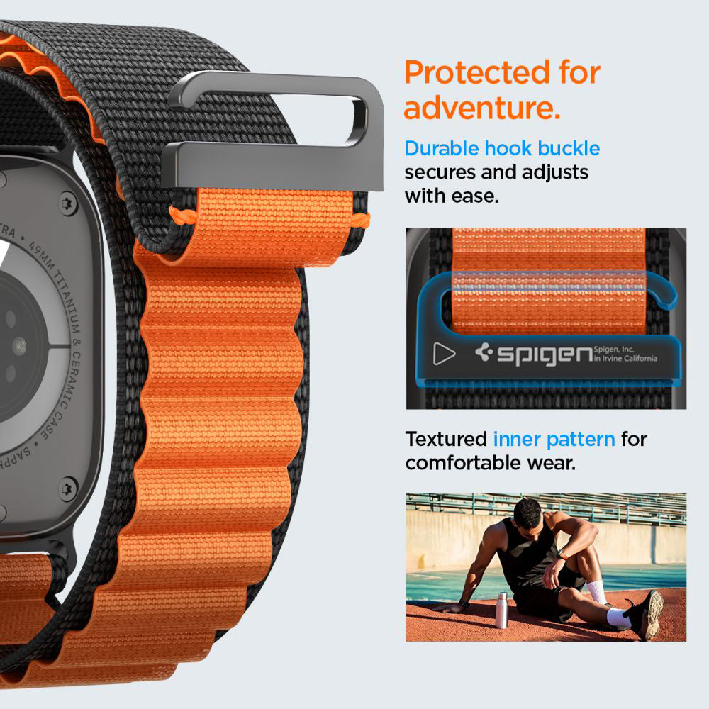 Correia Spigen WBF1 para Apple Watch 49mm / 46mm / 45mm / 44mm Series, Preta Laranja