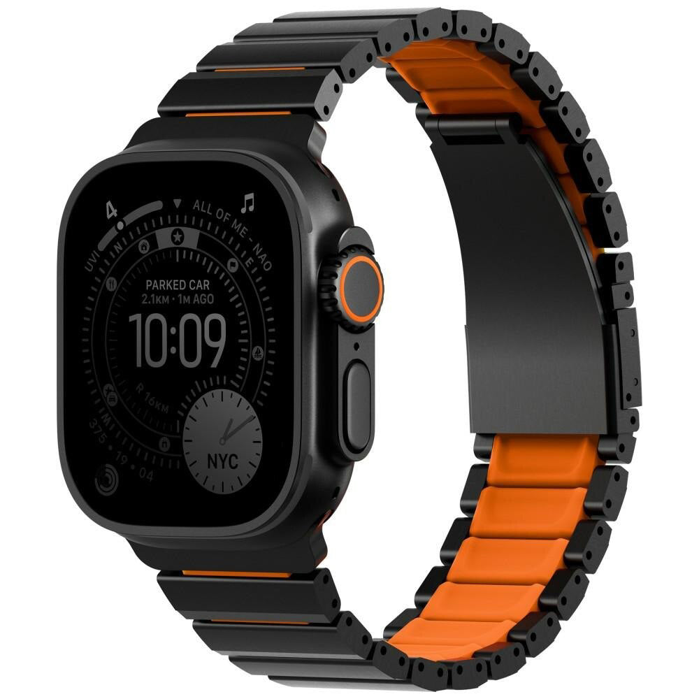 Correia UNIQ Strova Flex para Apple Watch 49mm / 46mm / 45mm / 44mm / 42mm Series, Preta Laranja