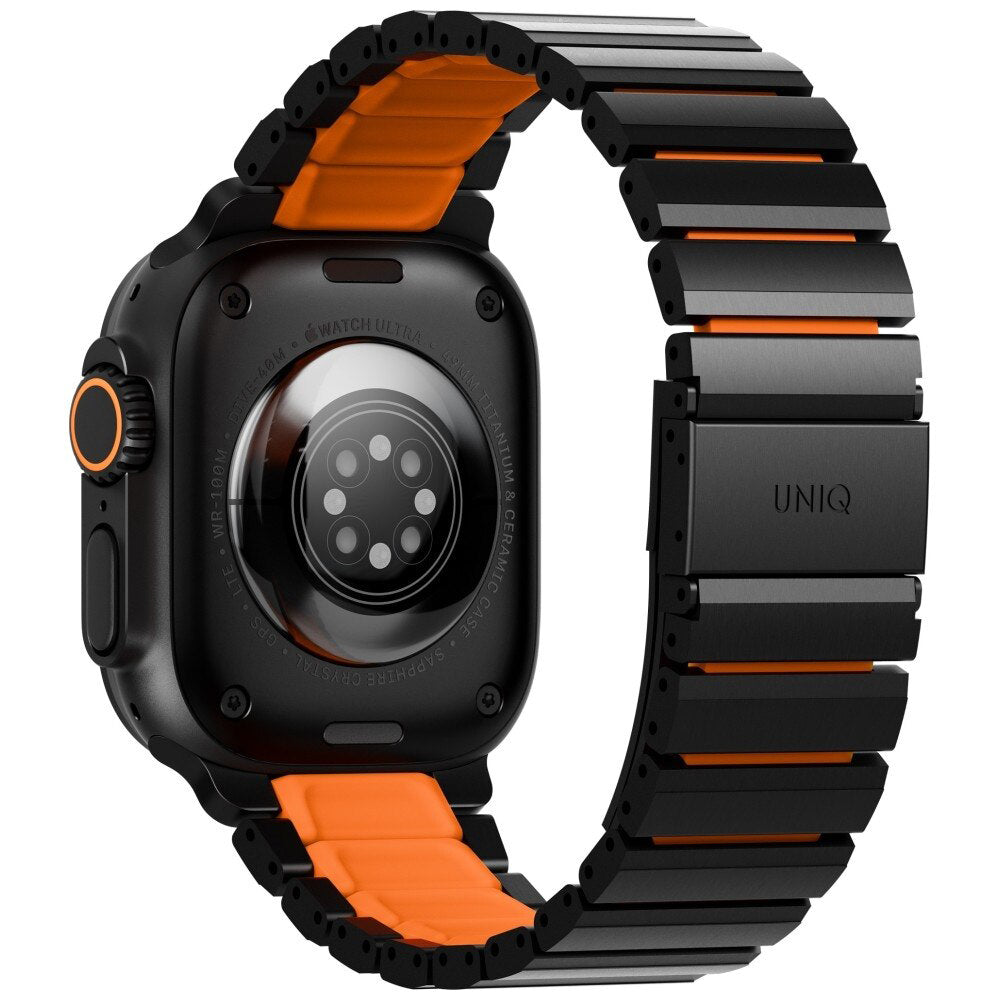 Correia UNIQ Strova Flex para Apple Watch 49mm / 46mm / 45mm / 44mm / 42mm Series, Preta Laranja