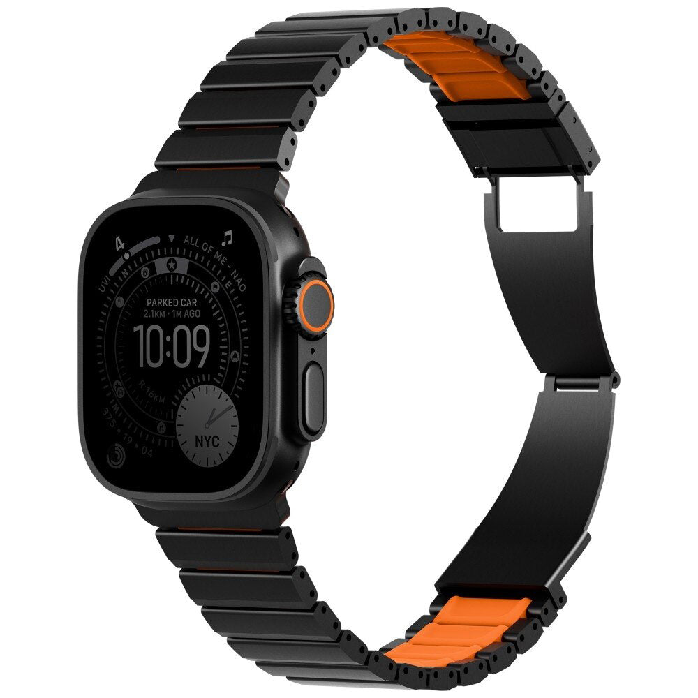 Correia UNIQ Strova Flex para Apple Watch 49mm / 46mm / 45mm / 44mm / 42mm Series, Preta Laranja