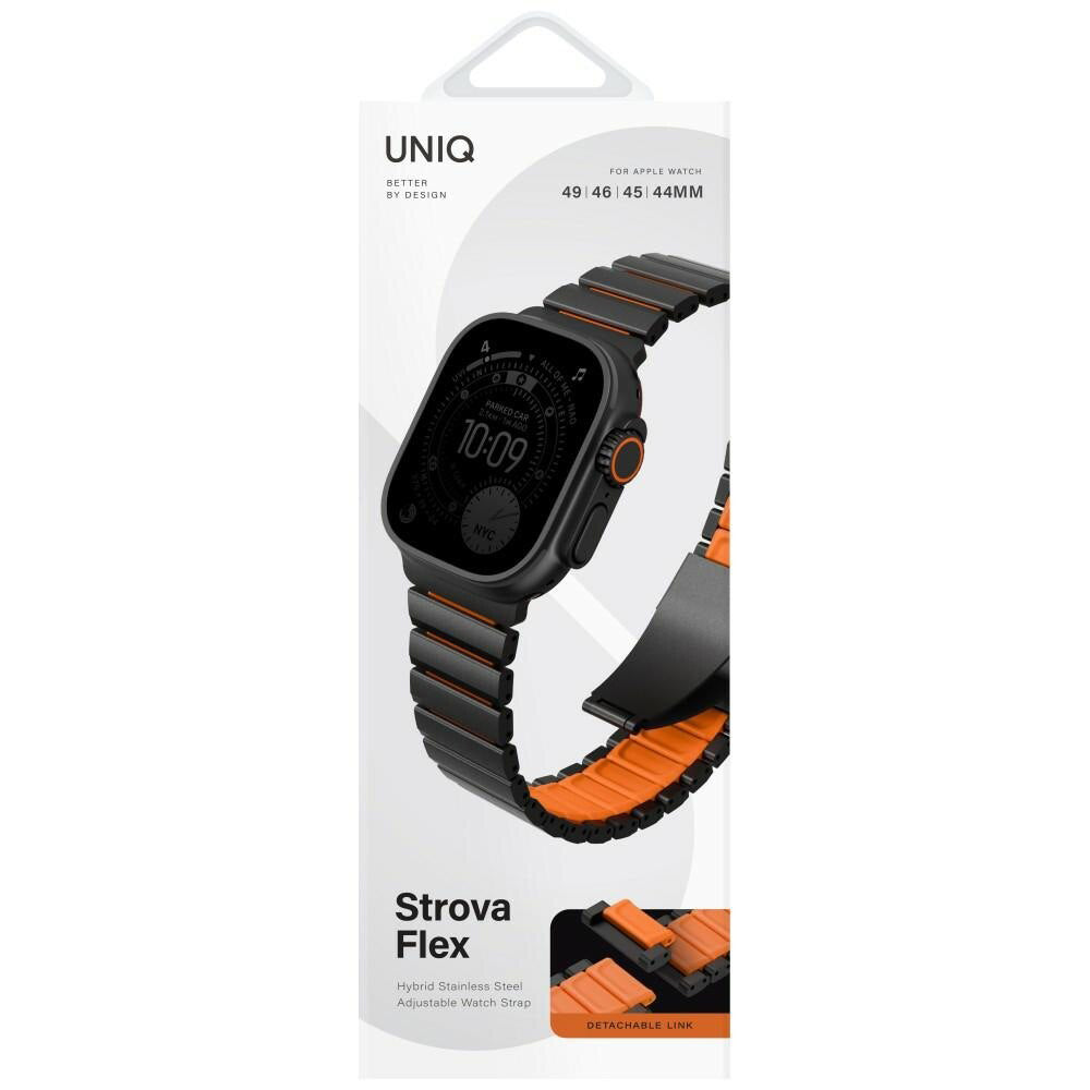 Correia UNIQ Strova Flex para Apple Watch 49mm / 46mm / 45mm / 44mm / 42mm Series, Preta Laranja