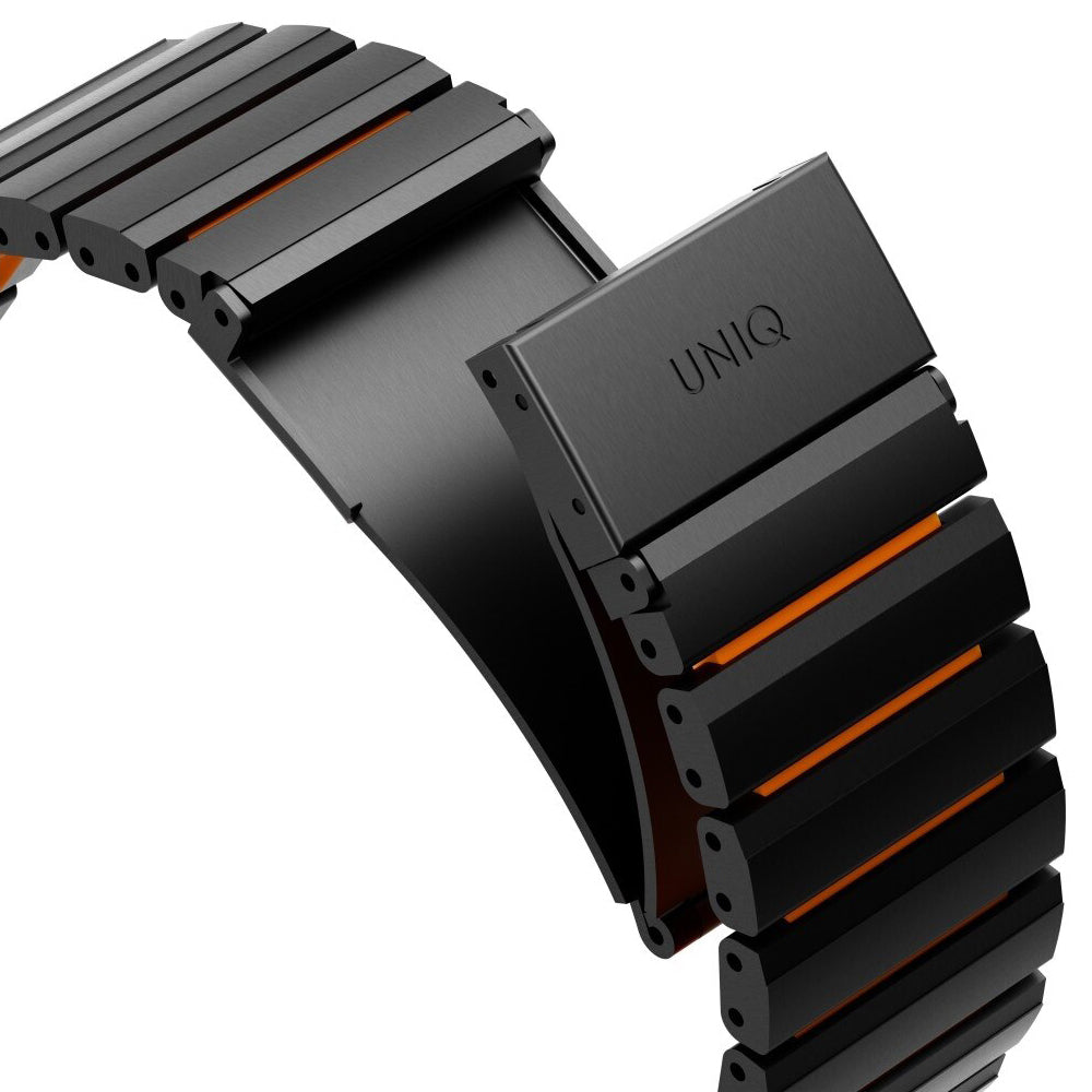 Correia UNIQ Strova Flex para Apple Watch 49mm / 46mm / 45mm / 44mm / 42mm Series, Preta Laranja