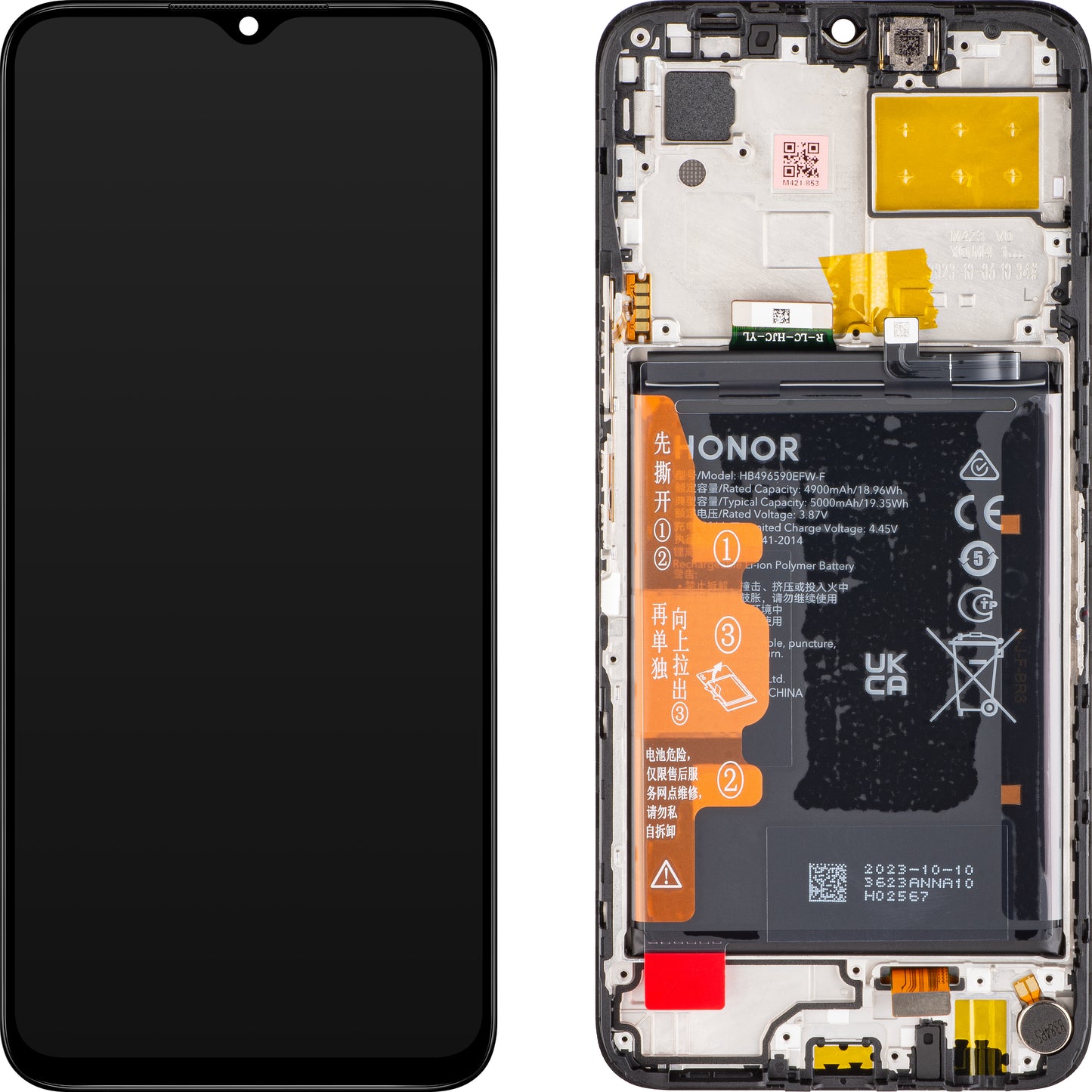 Ecrã tátil Honor 70 Lite, com moldura e bateria, preto, Service Pack 0235AFJJJ