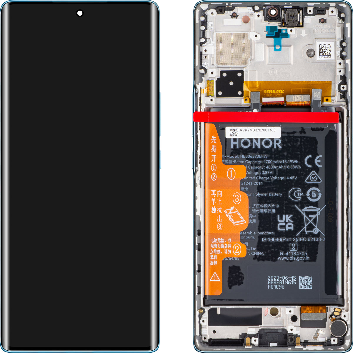 Ecrã tátil Honor 70, com moldura e bateria, azul (gelo islandês), Service Pack 0235ACMJ